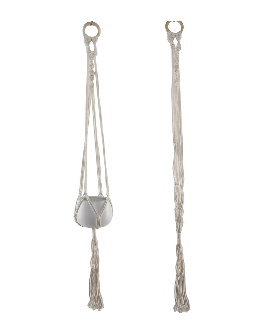 Flora Bunda 39in Single Beaded Macrame Plant Hanger In White