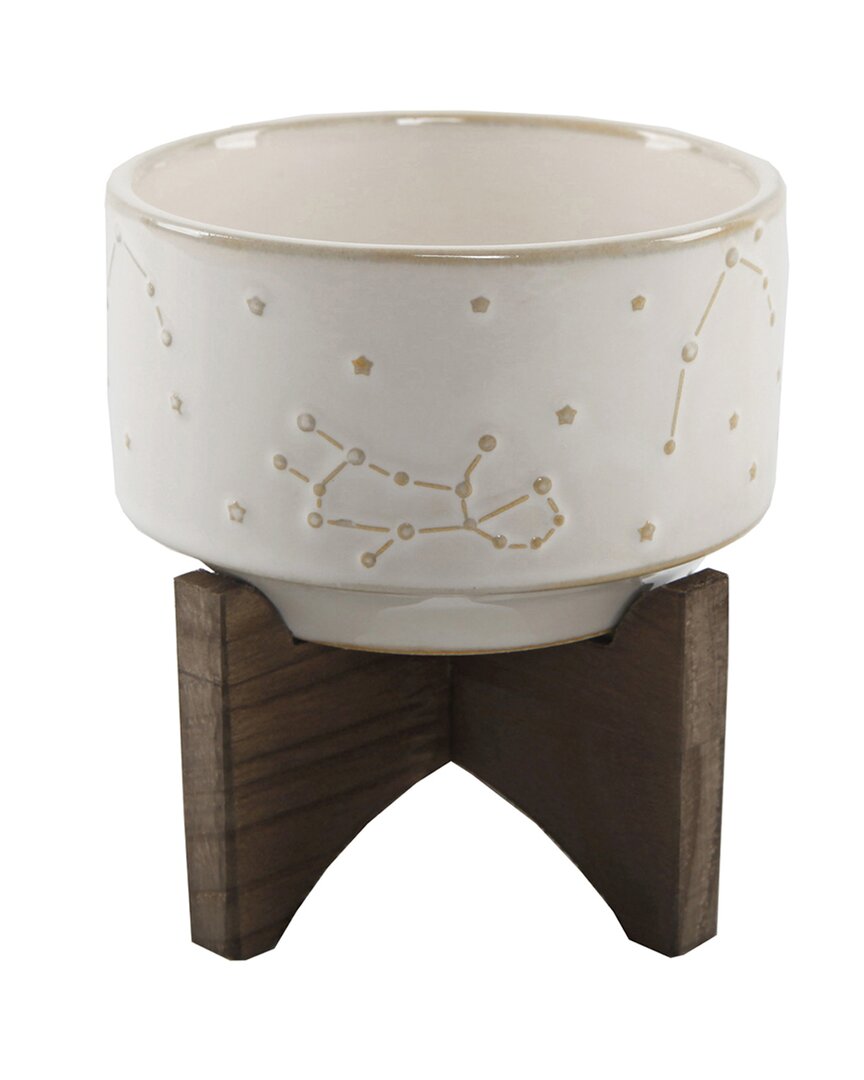 Shop Flora Bunda 4in Constellation Ceramic Pot On Wood Stand In Ivory