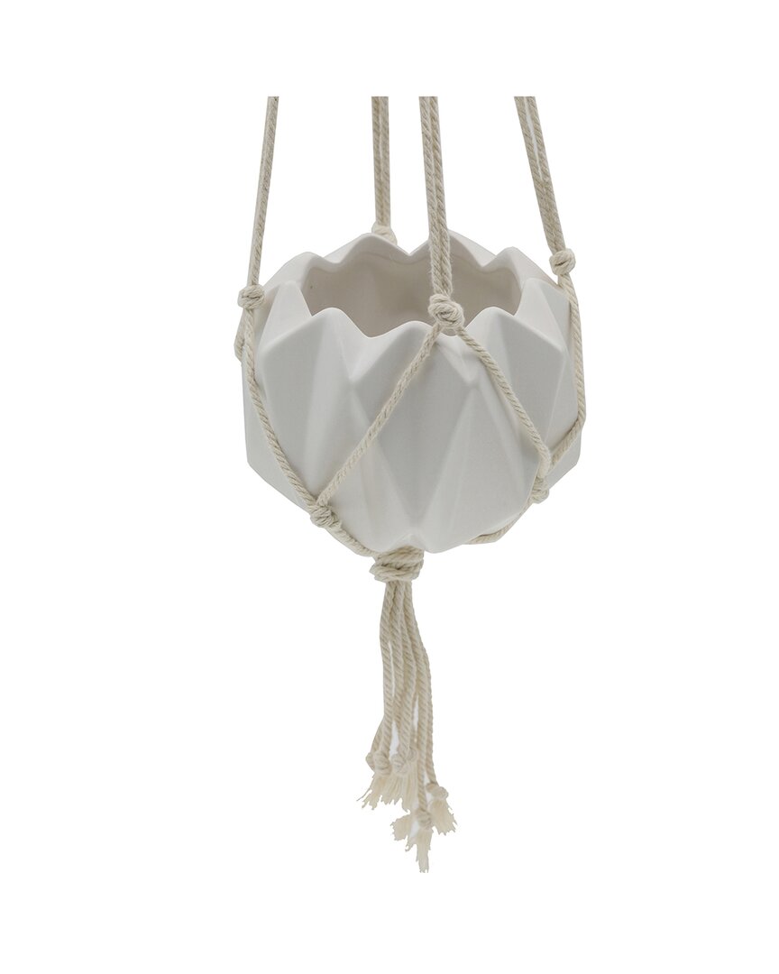 Flora Bunda Ceramic Macrame Hanging Planter In White