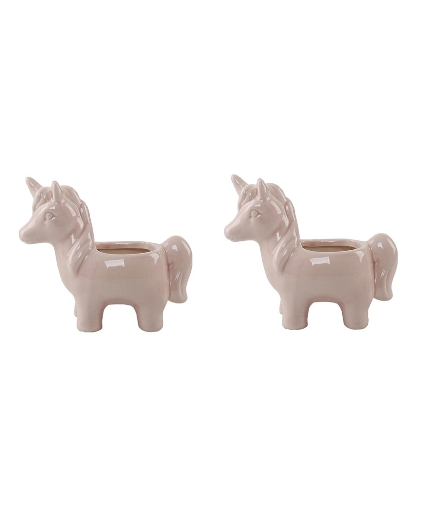 Flora Bunda Set Of 2 Pink Ceramic Unicorn Pot
