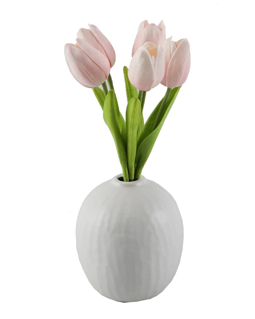 Flora Bunda Real-touch Tulips In 5in Vase In Pink