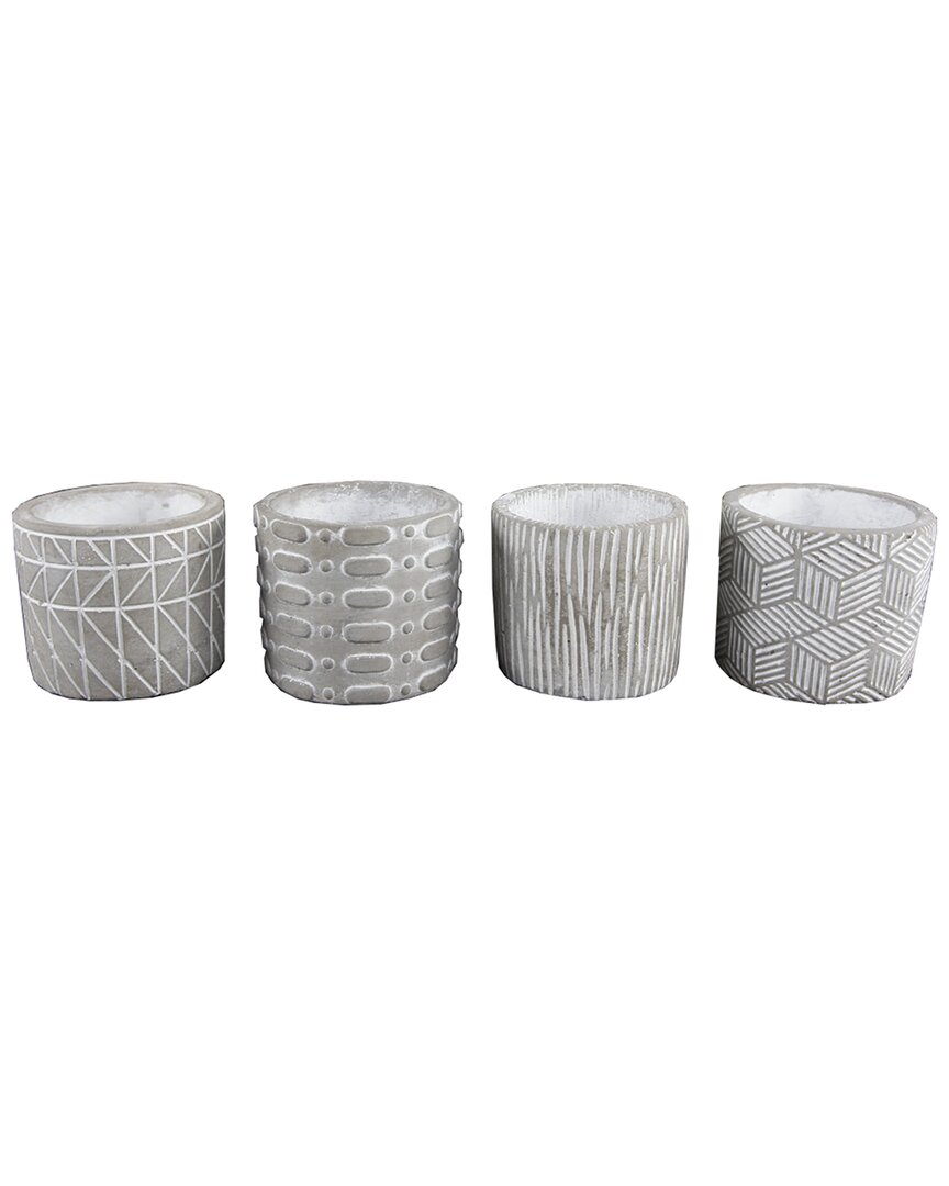 Flora Bunda Set Of 4 Cement Patterned Pots In Grey