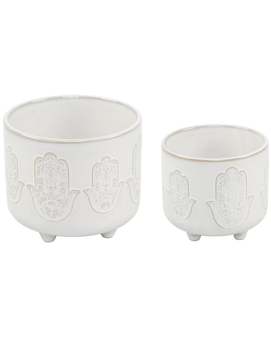 Flora Bunda Hamsa Hand Footed Planter In Ivory