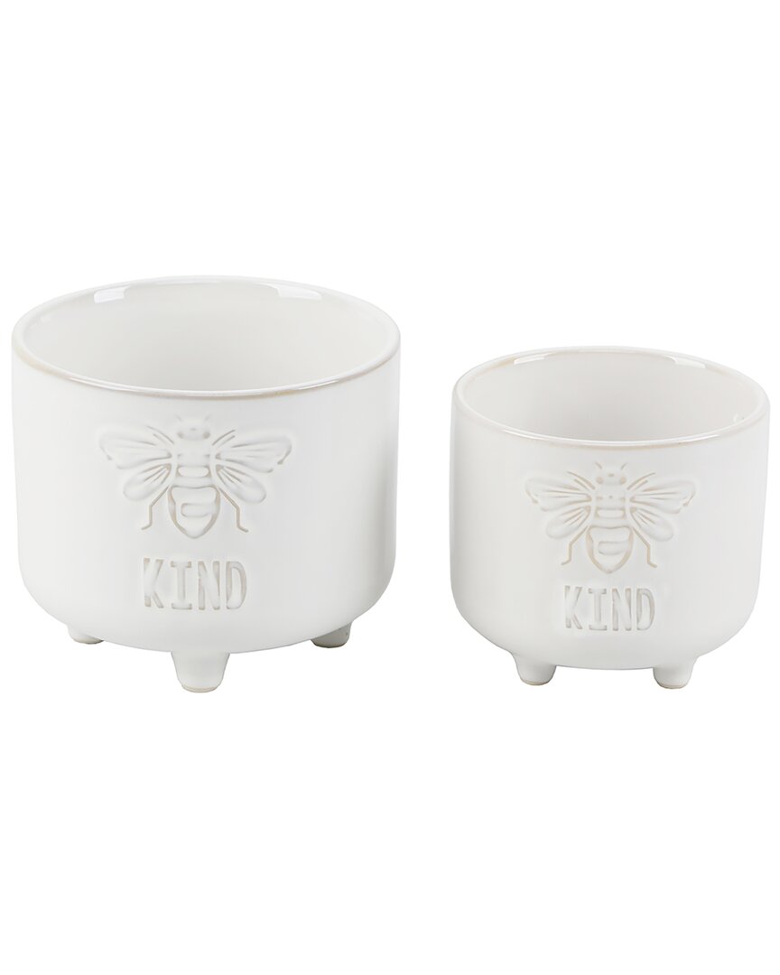 Flora Bunda Be Kind Footed Ceramic Planter, Set Of 2 In Ivory