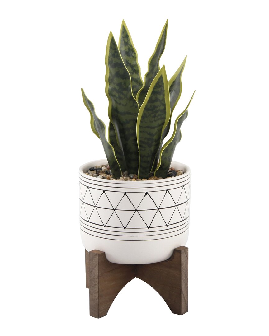 Flora Bunda 12in Snake Plant In Ceramic On Stand In White