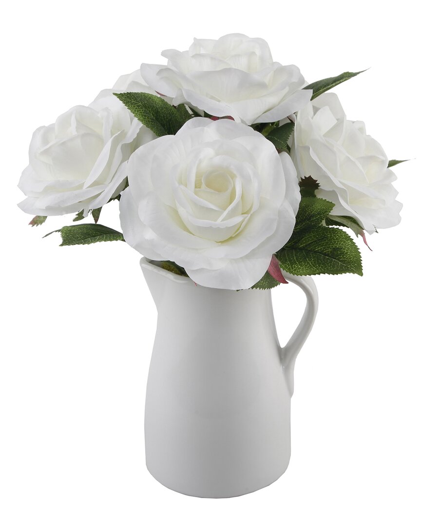 Flora Bunda 12in Roses In Ceramic Water Pot In White