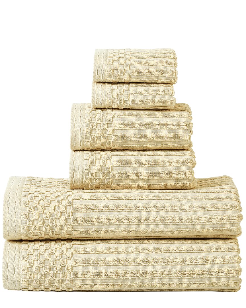 Superior Highly Absorbent 6pc Solid And Checkered Border Cotton Towel Set