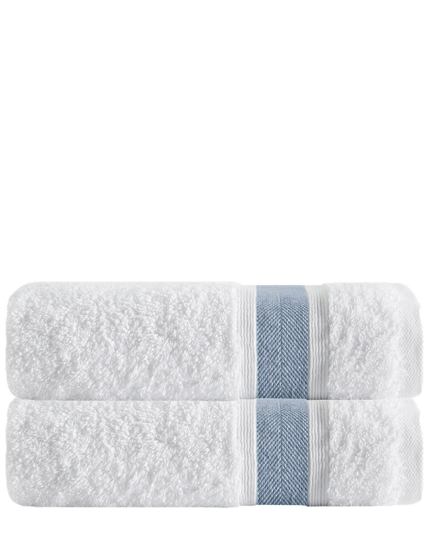 Enchante Home Set Of 2 Unique Blue Stripe Turkish Cotton Bath Towels
