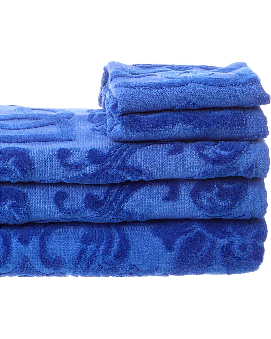 Shop Dolce & Gabbana Barocco Logo-jacquard Towel, Set Of 5 In Blue