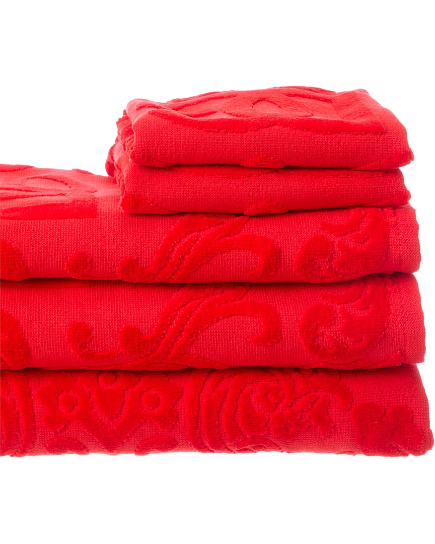 Shop Dolce & Gabbana Barocco Logo-jacquard Towel, Set Of 5 In Red