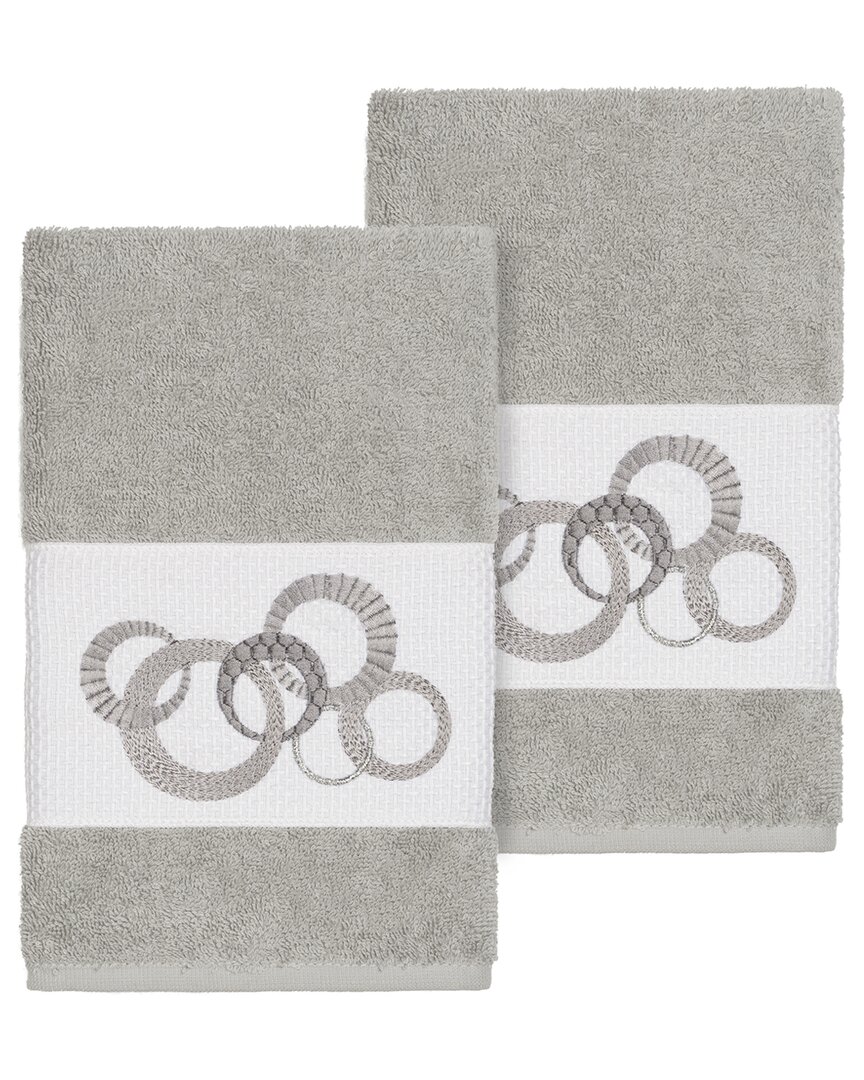 Linum Home Textiles Turkish Cotton Annabelle 2pc Embellished Hand Towel Set In Grey