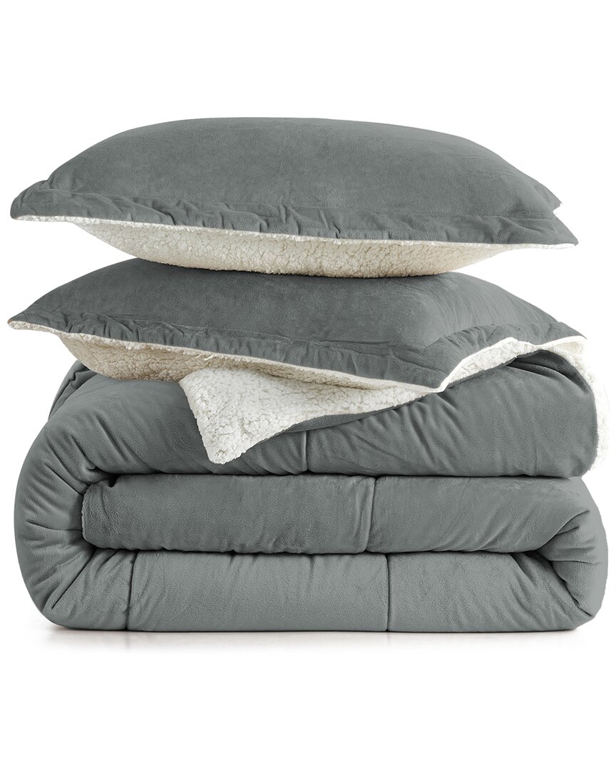 Shop Unikome Reversible Sherpa Solid Comforter Set