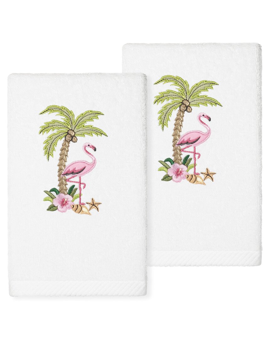 Linum Home Textiles Flora - Embroidered Luxury 100% Turkish Cotton Hand Towels (set Of 2) In White