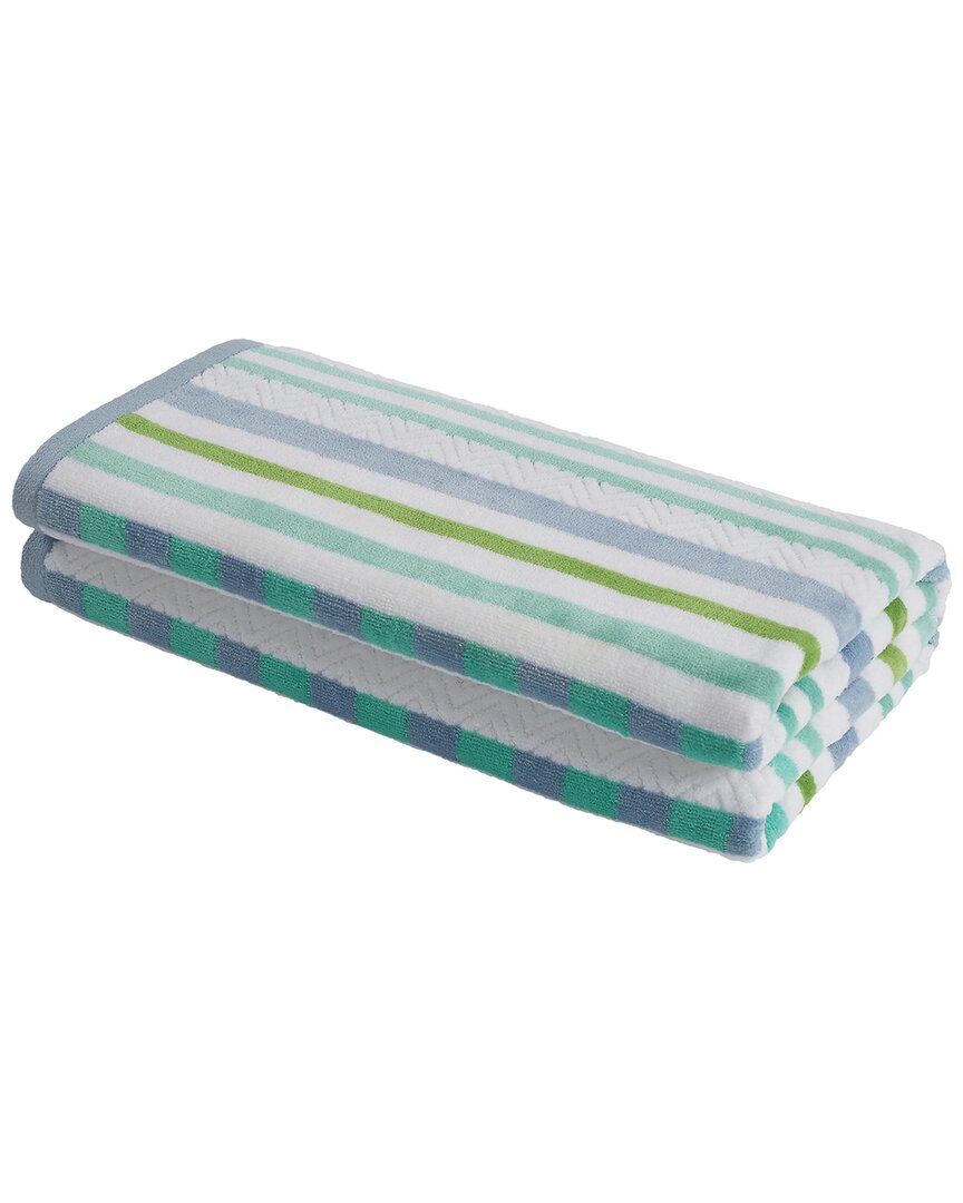 Superior Striped Oversized 2pc Beach Cotton Towel Set In Blue