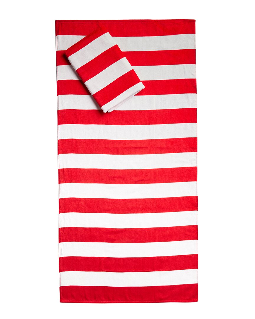Dohler Set Of 2 Horizontal Cabana Stripes Red Beach Towel