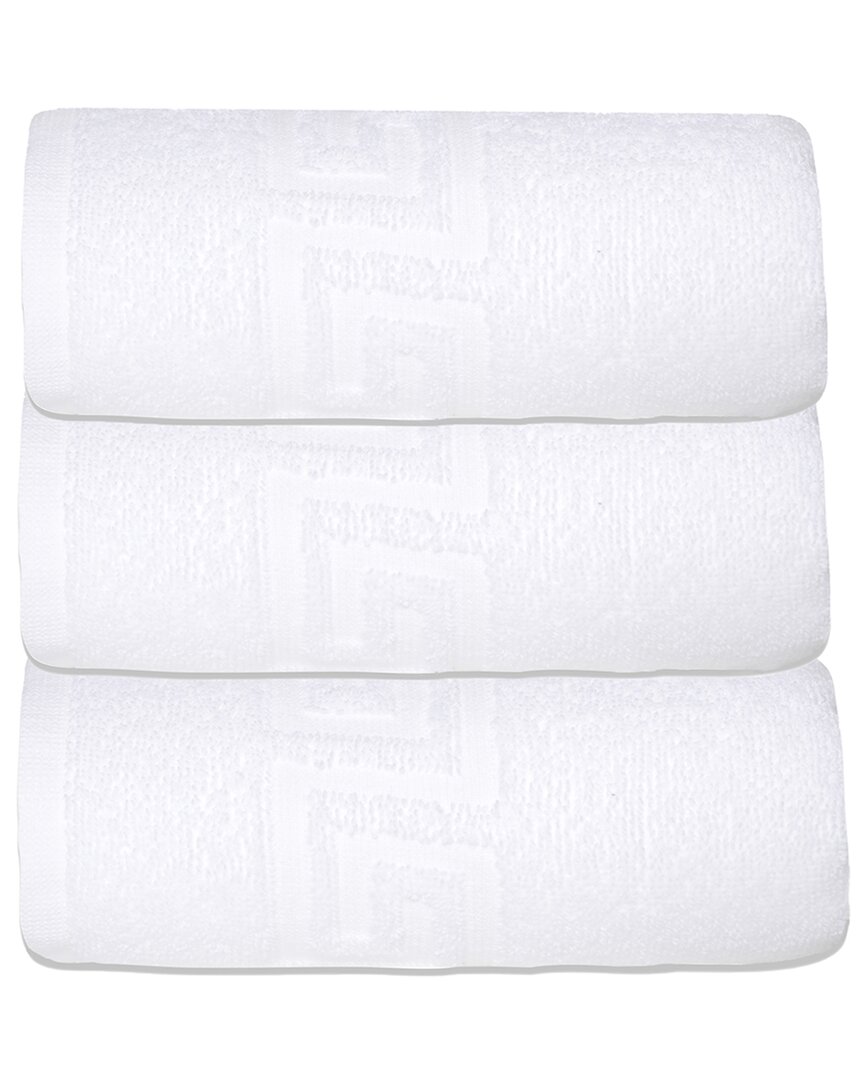 Ozan Premium Home 3pc Milos Greek Key Pattern Hand Towel Set In Blue