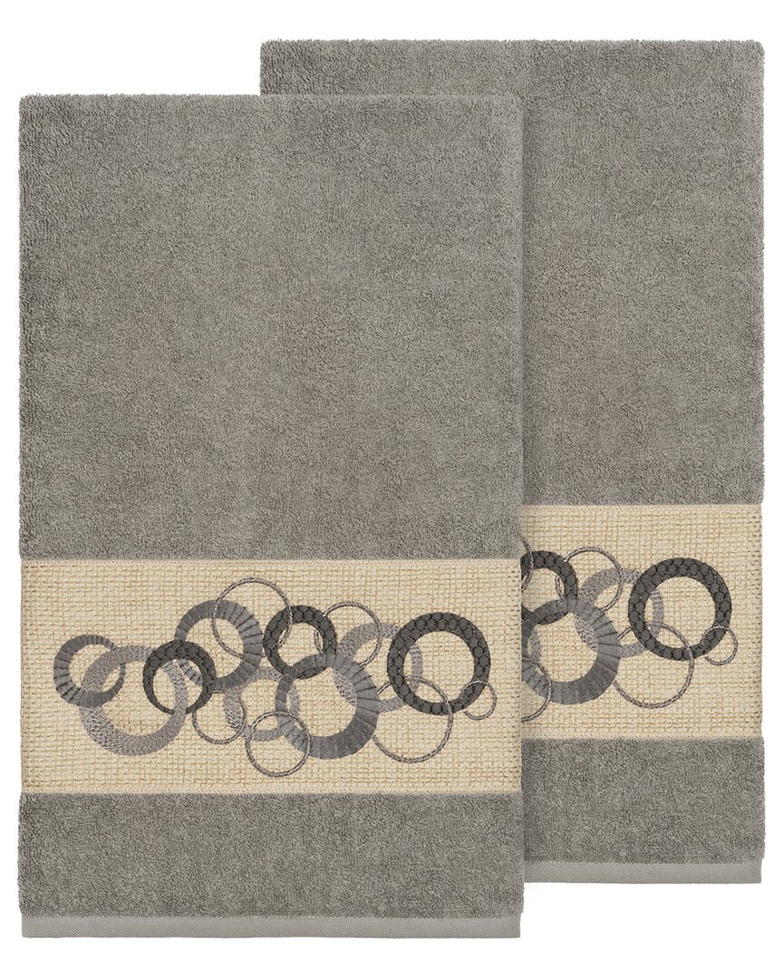 Linum Home Textiles Turkish Cotton Annabelle 2pc Embellished Bath Towel Set In Grey