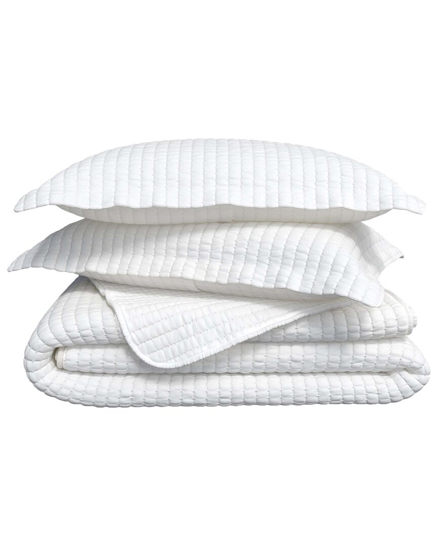 Linery & Co Detailed Channel Stitch Microfiber Quilt Set With Shams In White