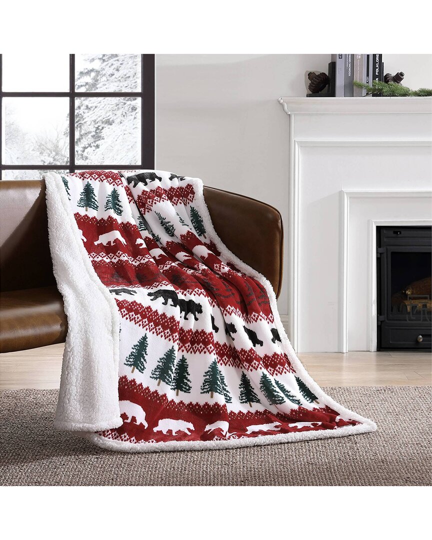 Eddie Bauer Grizzly Peak Faux Shearling Lined Blanket In Red