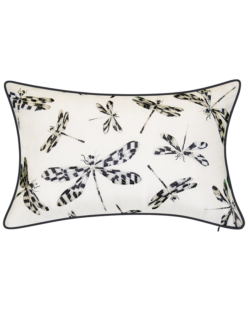 Edie Home Indoor/outdoor Embroidered Dragonflies Decorative Pillow In Black