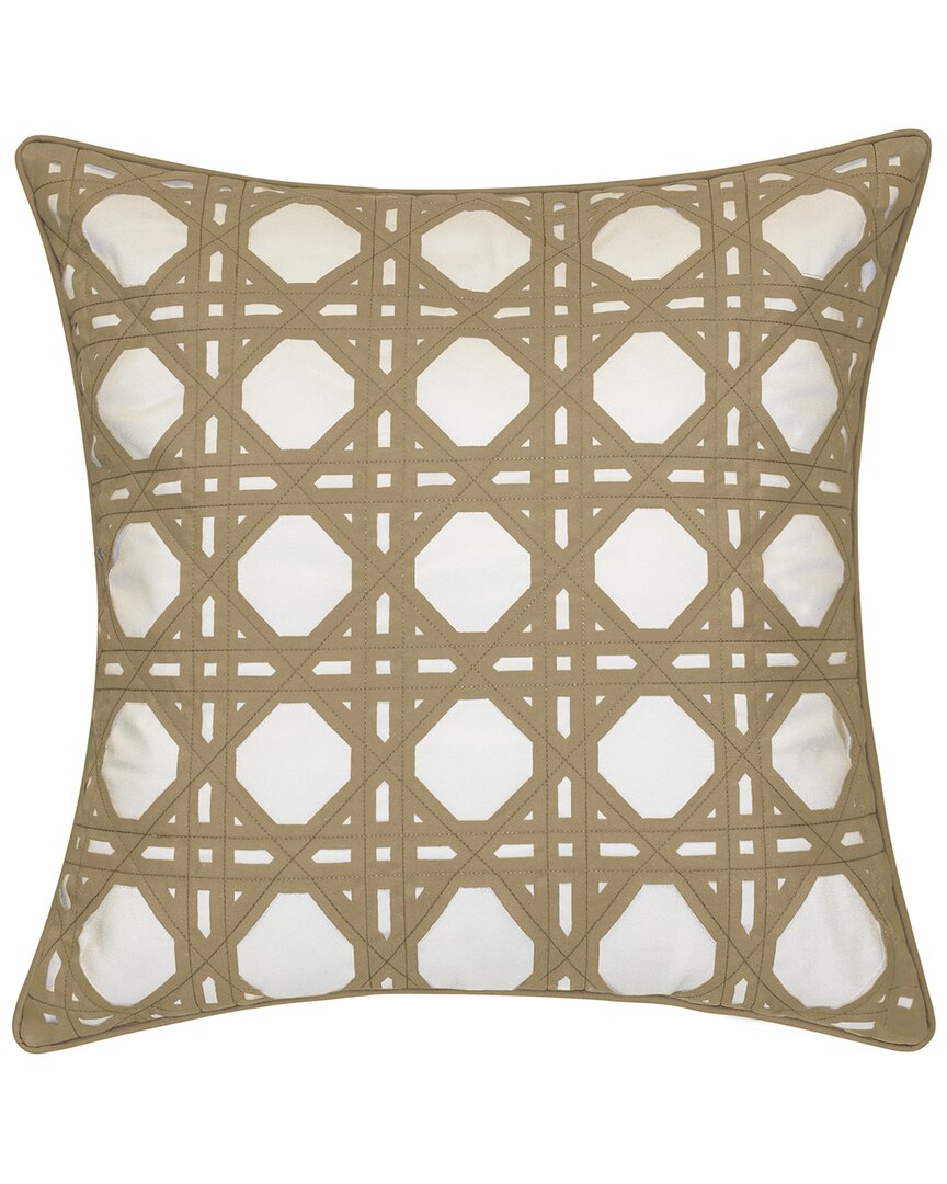 Edie Home Indoor/outdoor Rattan Geometric Decorative Pillow In Khaki