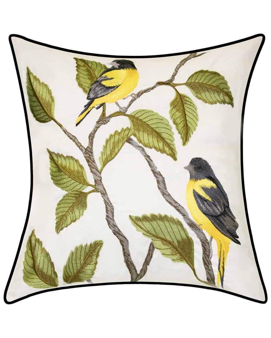 Edie Home Indoor/outdoor Embroidered Birds Decorative Pillow In Yellow