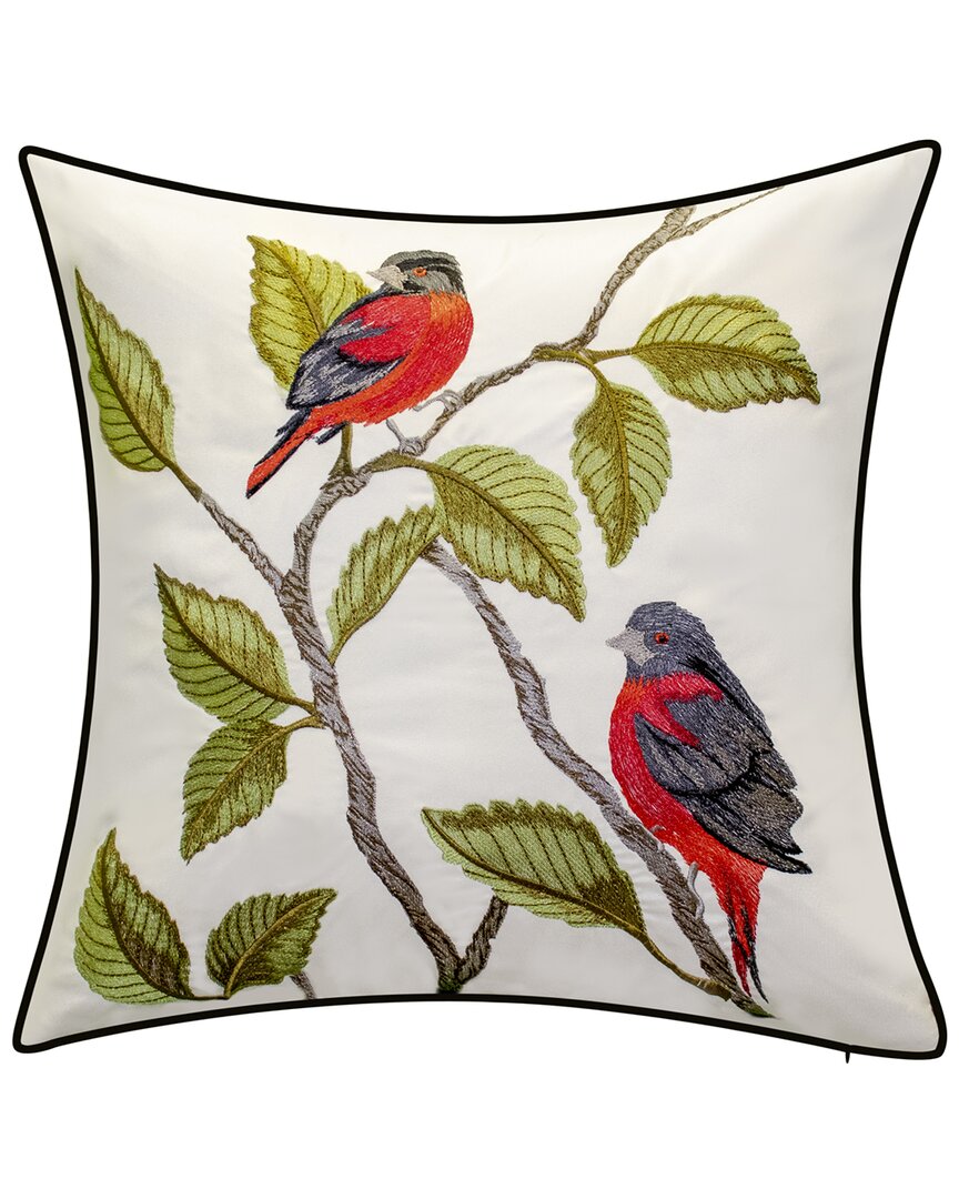 Edie Home Indoor/outdoor Embroidered Birds Decorative Pillow In Red