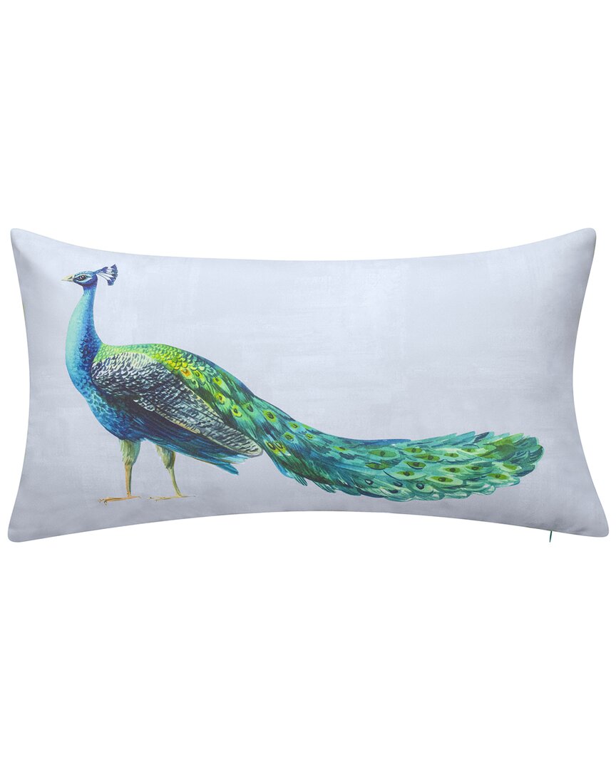 Edie Home Indoor/outdoor Dramatic Peacock Lumbar Decorative Pillow In Sky