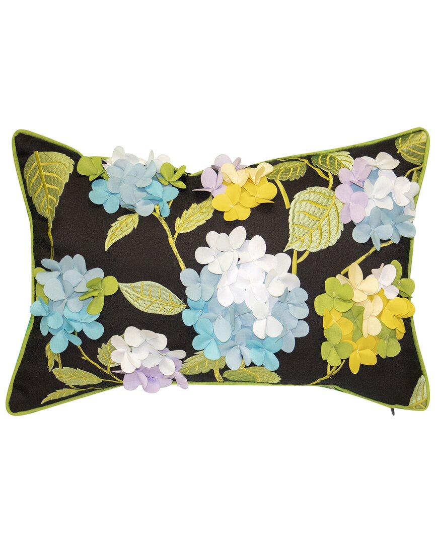 Edie Home Indoor/outdoor Dimensional Hydrangea Lumbar Decorative Pillow In Black