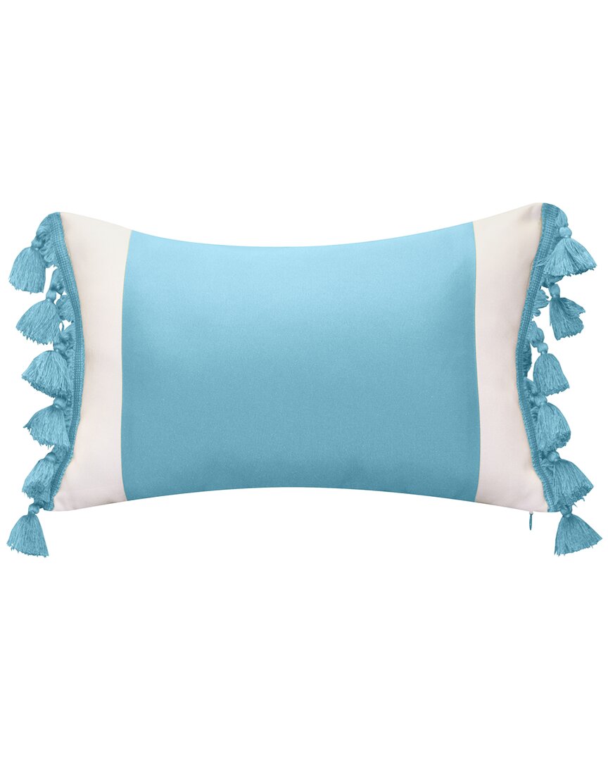 Edie Home Indoor & Outdoor Colorblock Tassel Fringe Lumbar Decorative Pillow In Aqua