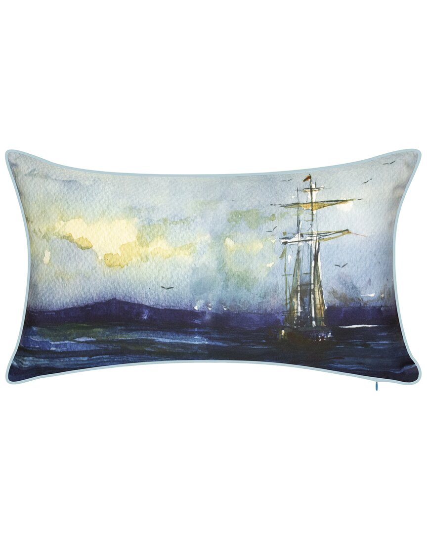 Edie Home Indoor/outdoor Watercolor Tall Ship Decorative Pillow In Multi