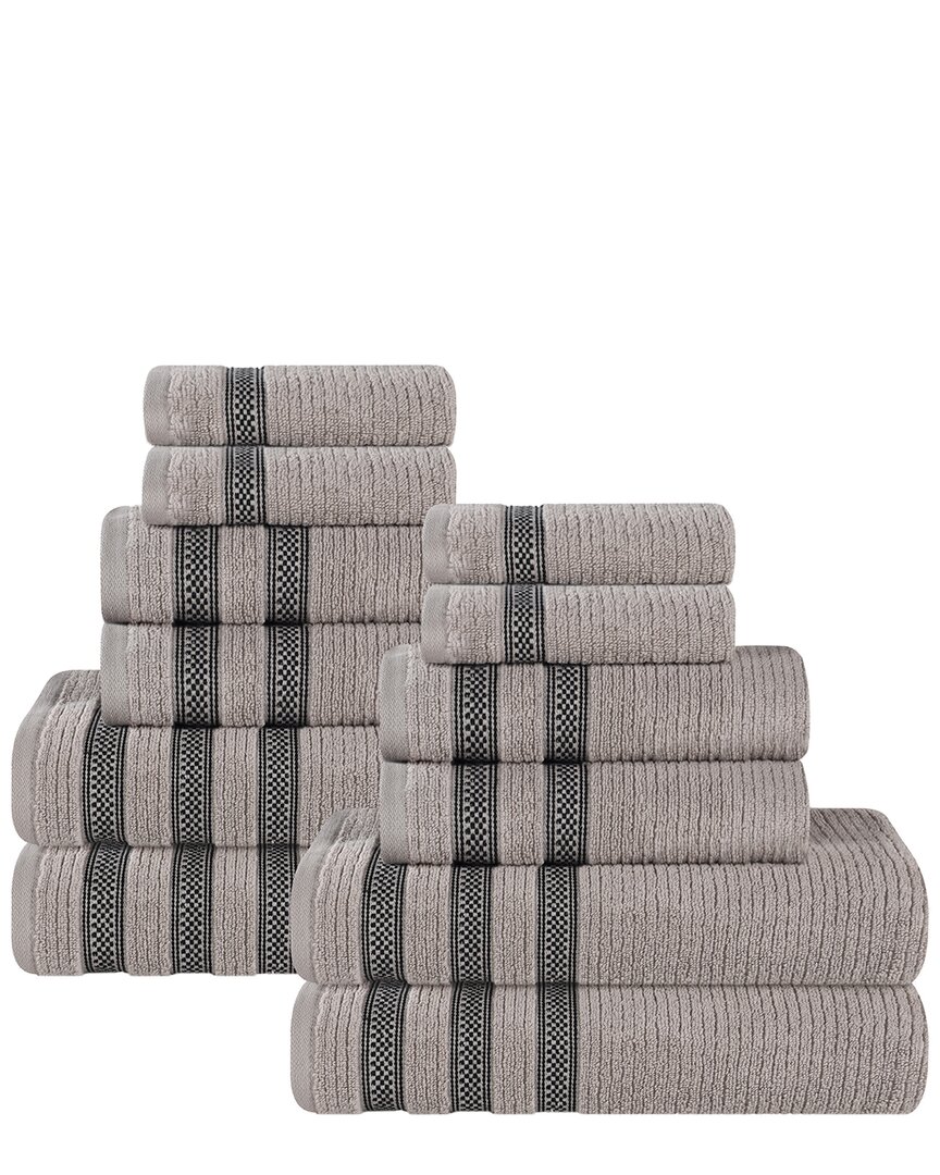SUPERIOR SUPERIOR BREA ZERO TWIST COTTON RIBBED GEOMETRIC BORDER PLUSH 12PC TOWEL SET 