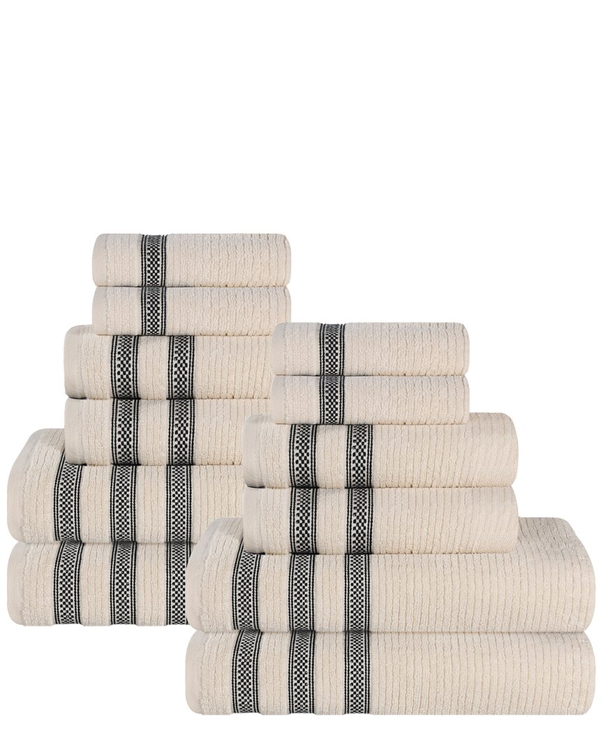 Superior Brea Zero Twist Cotton Ribbed Geometric Border Plush 12pc Towel Set