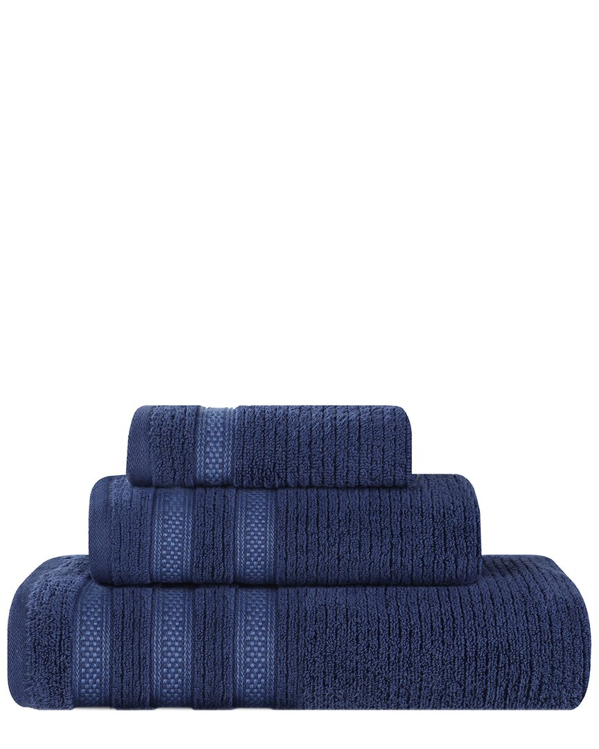 SUPERIOR SUPERIOR BREA ZERO TWIST COTTON RIBBED GEOMETRIC BORDER PLUSH 3PC TOWEL SET 