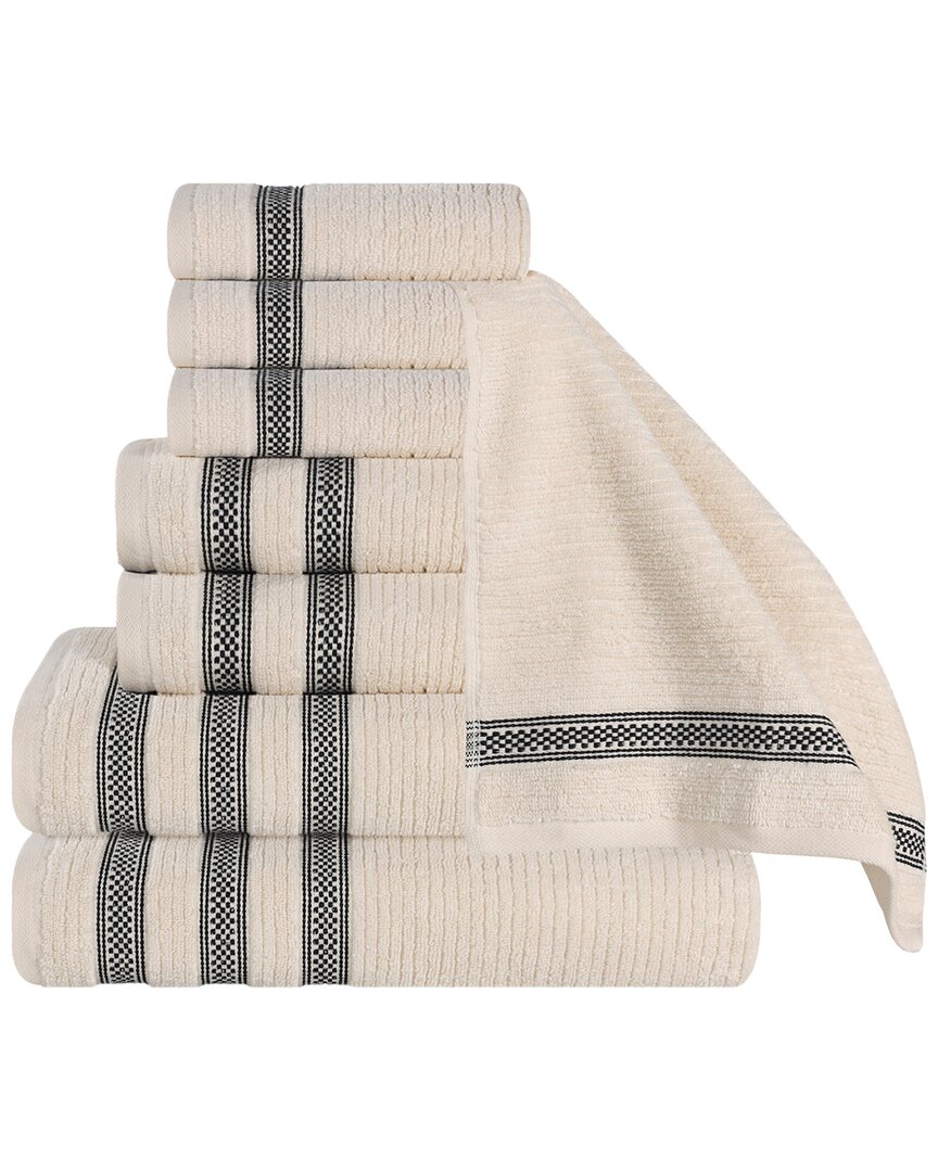 Superior Brea Zero Twist Cotton Ribbed Geometric Border Plush 8pc Towel Set In Neutral