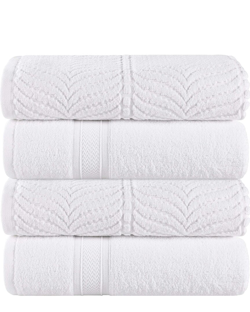 SUPERIOR SUPERIOR SET OF 4 ZERO TWIST COTTON ELEGANT CHEVRON SOFT ABSORBENT ASSORTED BATH TOWELS