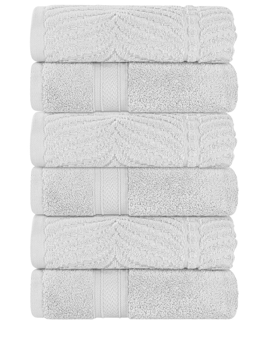 Superior Set Of 6 Zero Twist Cotton Elegant Chevron Soft Absorbent Assorted Hand Towels