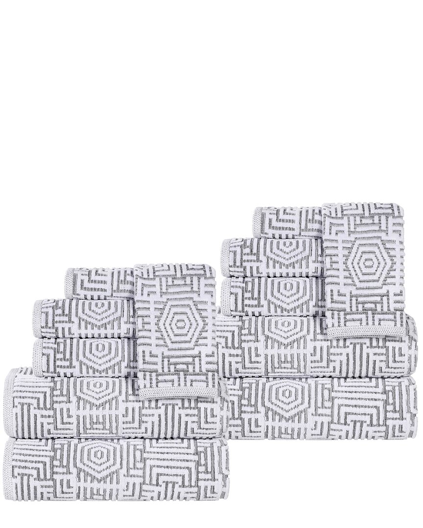 Superior Jasper Cotton Modern Geometric Jacquard Plush 12pc Towel Set