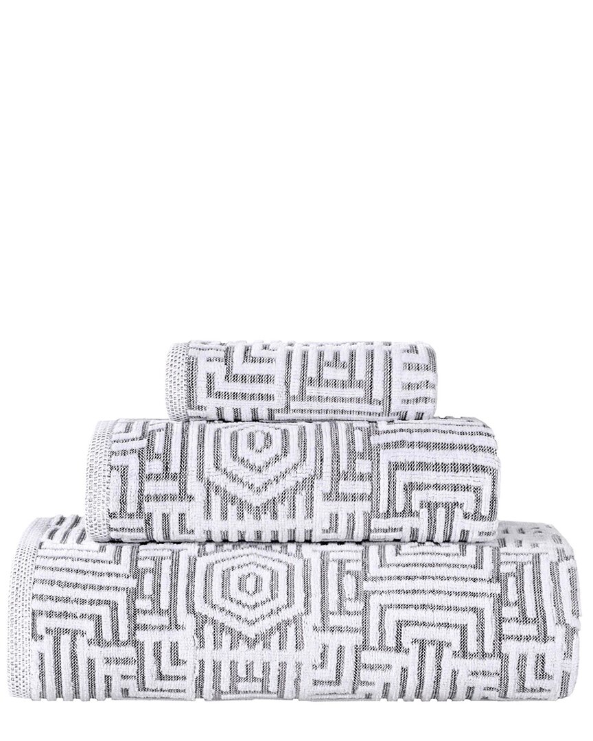 Superior Jasper Cotton Modern Geometric Jacquard Plush 3pc Towel Set In Pattern