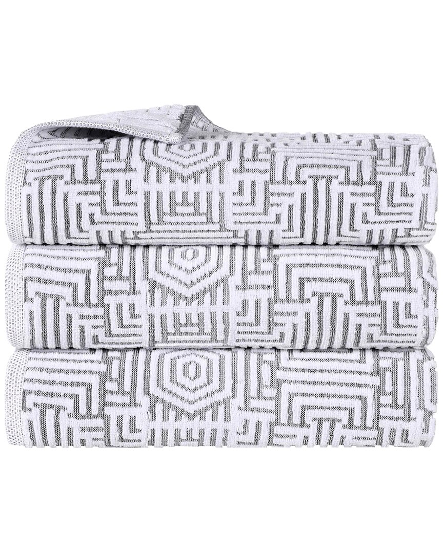 Superior Set Of 3 Jasper Cotton Modern Geometric Jacquard Plush Bath Towels