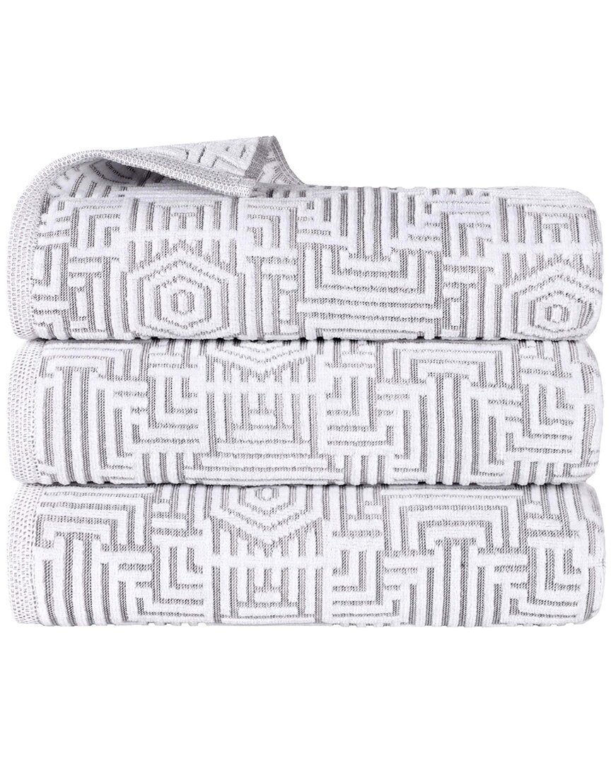 Superior Set Of 3 Jasper Cotton Modern Geometric Jacquard Plush Bath Towels