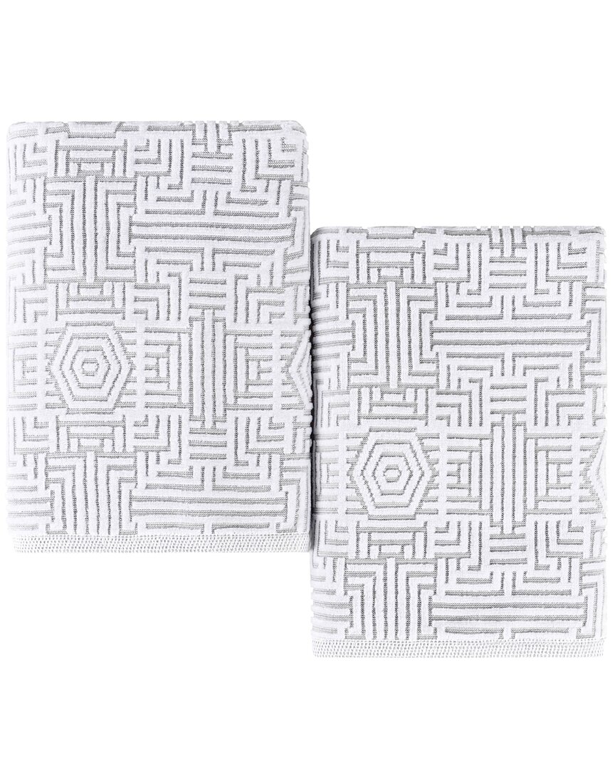 Superior Set Of 2 Jasper Cotton Modern Geometric Jacquard Plush Bath Sheets