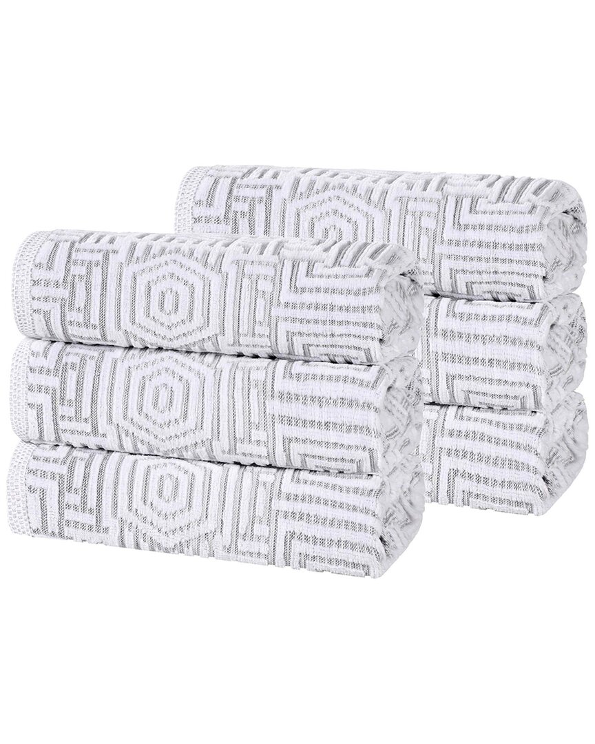 Superior Set Of 6 Jasper Cotton Modern Geometric Jacquard Plush Hand Towels