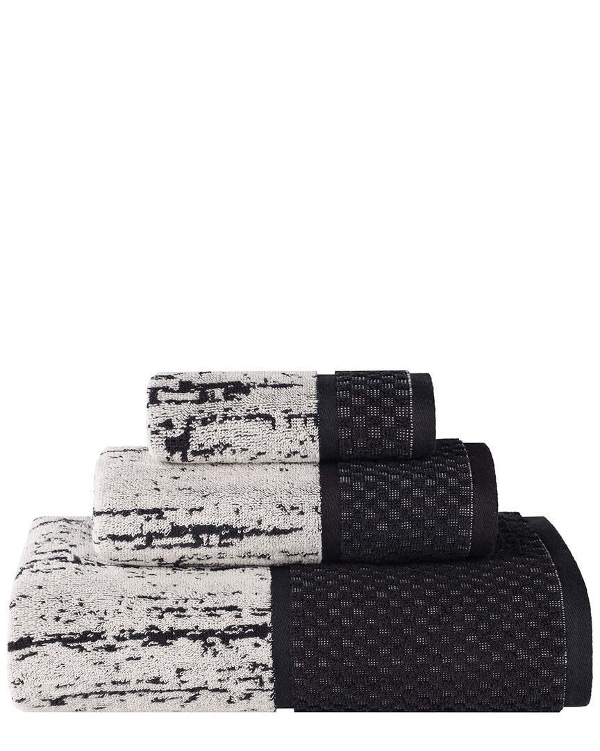 Superior Lodie Cotton Plush Jacquard Solid 3pc Towel Set In Black