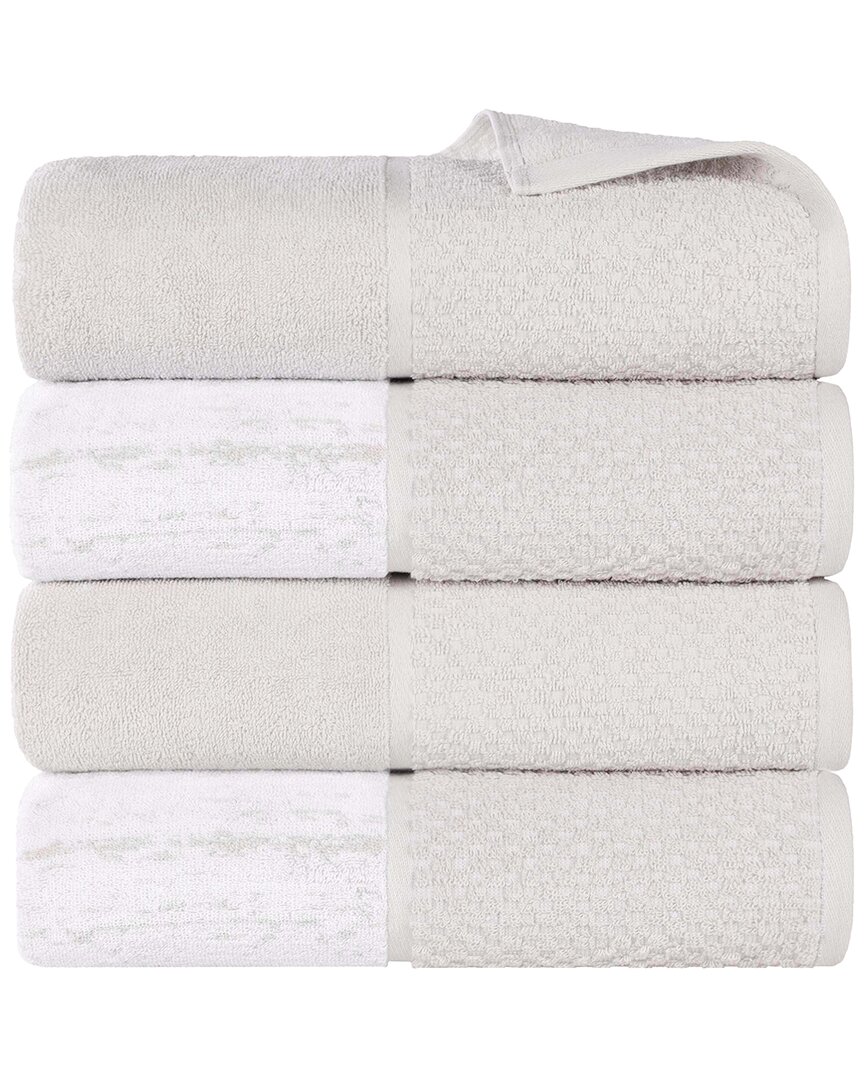 Superior Set Of 4 Lodie Cotton Plush Jacquard Solid & Two-toned Bath Towels