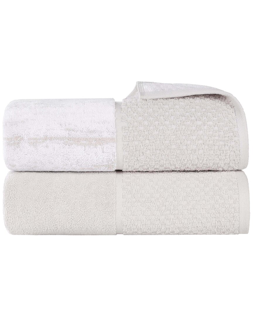 Superior Set Of 2 Lodie Cotton Plush Jacquard Solid & Two-toned Bath Sheets