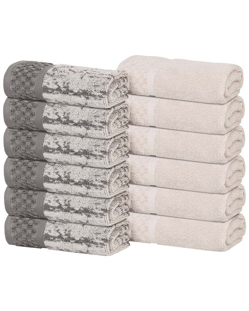 Superior Set Of 12 Lodie Cotton Plush Jacquard Solid & Two-toned Washcloths