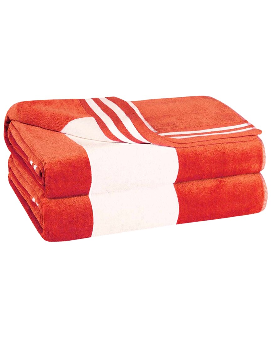 SUPERIOR SUPERIOR SET OF 2 CABANA STRIPE OVERSIZED COTTON BEACH TOWELS 