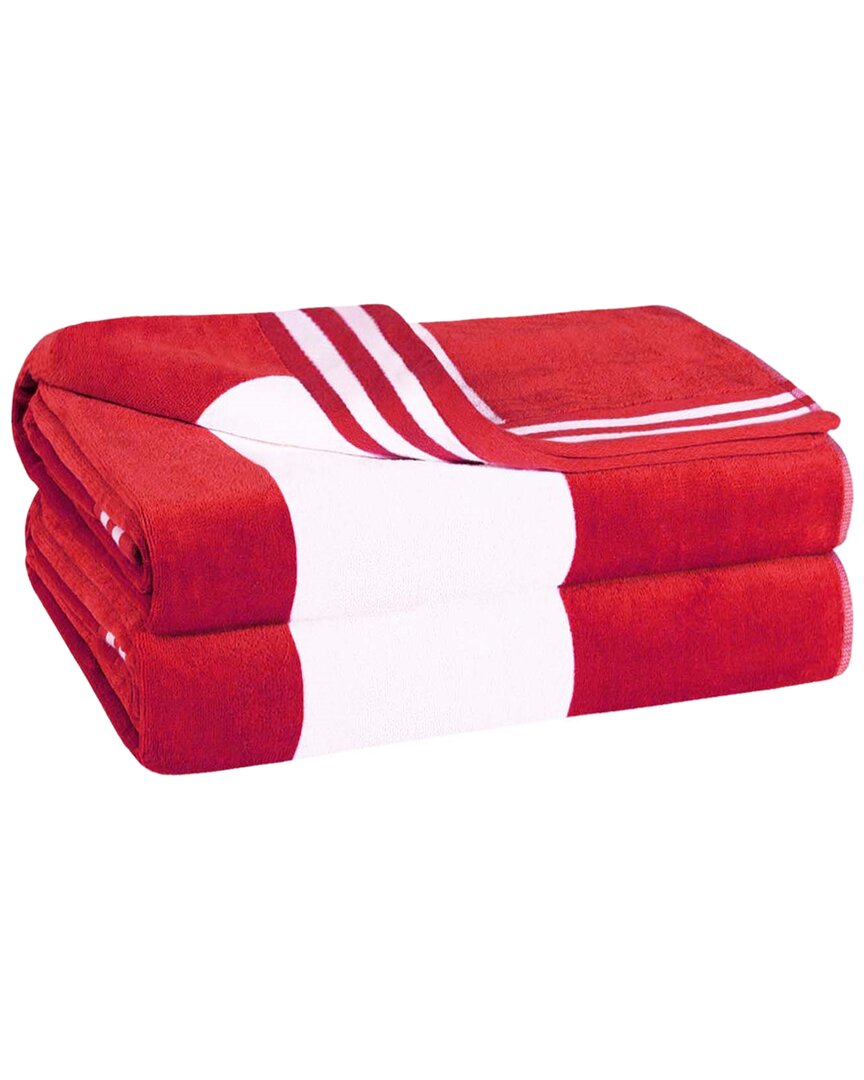 Superior Set Of 2 Cabana Stripe Oversized Cotton Beach Towels