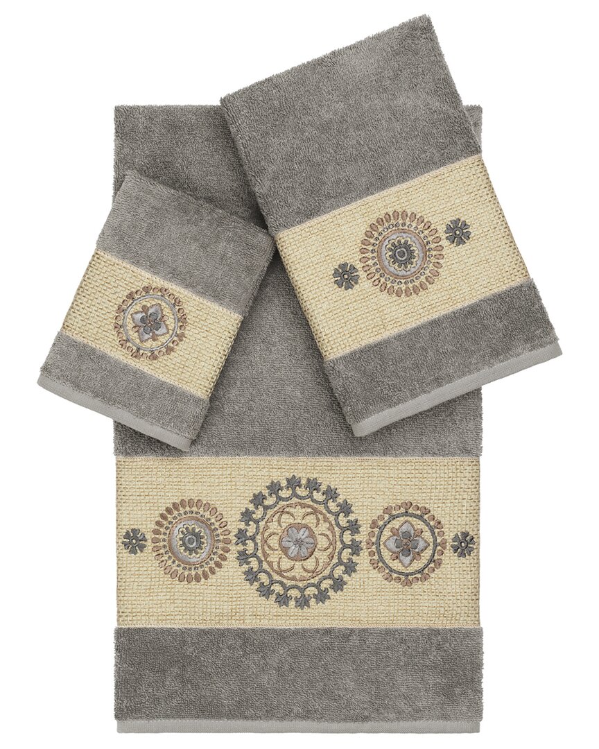 LINUM HOME TEXTILES LINUM HOME TEXTILES ISABELLE TURKISH COTTON 3PC EMBELLISHED TOWEL SET